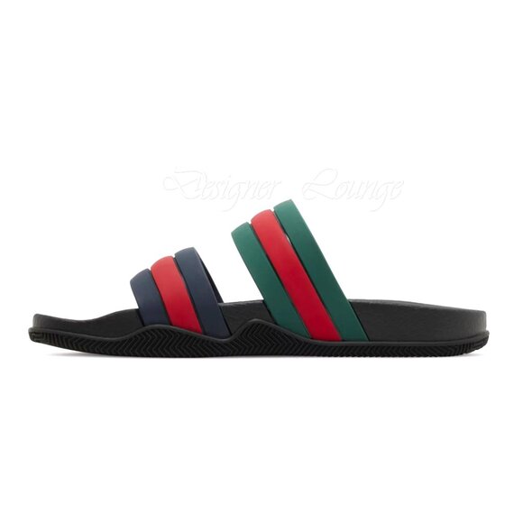 NEW GUCCI Men's WEB Rubber Slides Sandals Red Green Blue G 10 US 10.5 Authentic - Picture 4 of 12